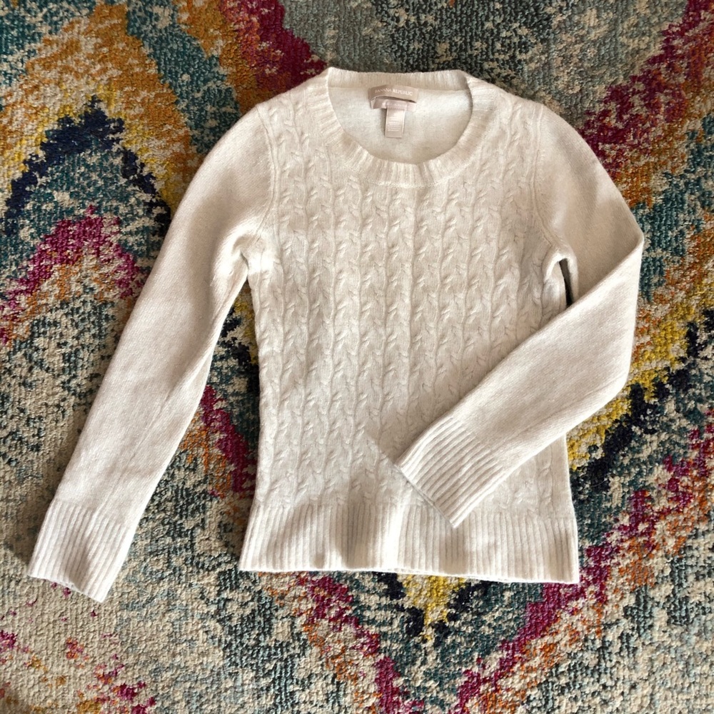 Banana Republic Cream Sparkle Cable Knit Sweater